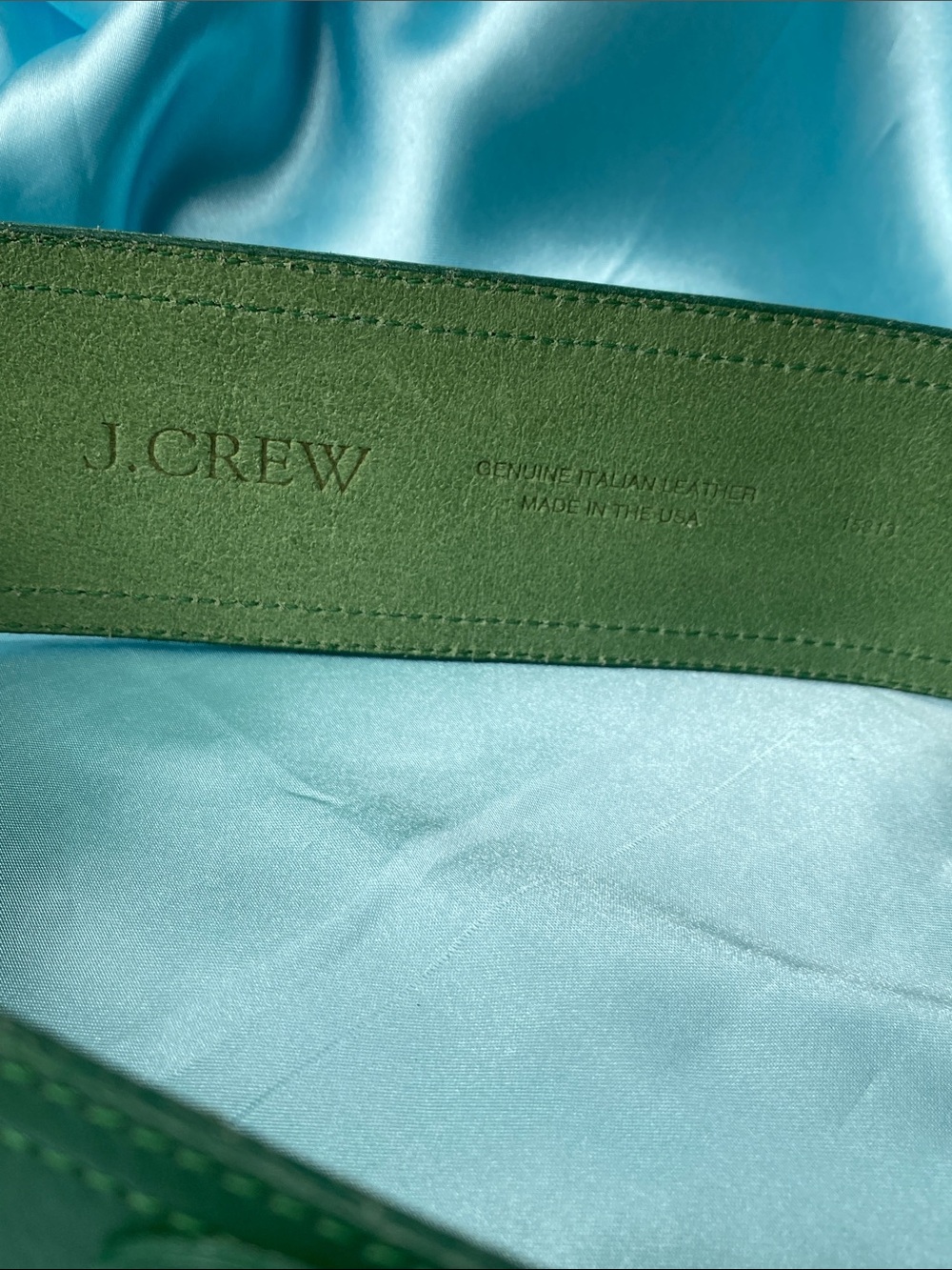 J. Crew Emerald Green Double-Buckle Leather Waist Belt - Picture 2 of 4